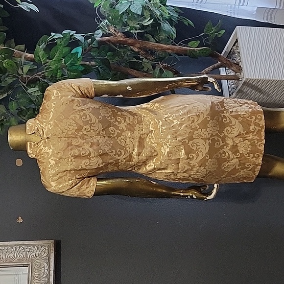 Vintage Alchemy Asian Cheongsam Jacquard Gold Dress Size S - Picture 6 of 7